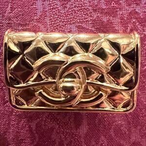 Chanel Modern Gold Tone Quilted Clutch Bag Brooch B23K